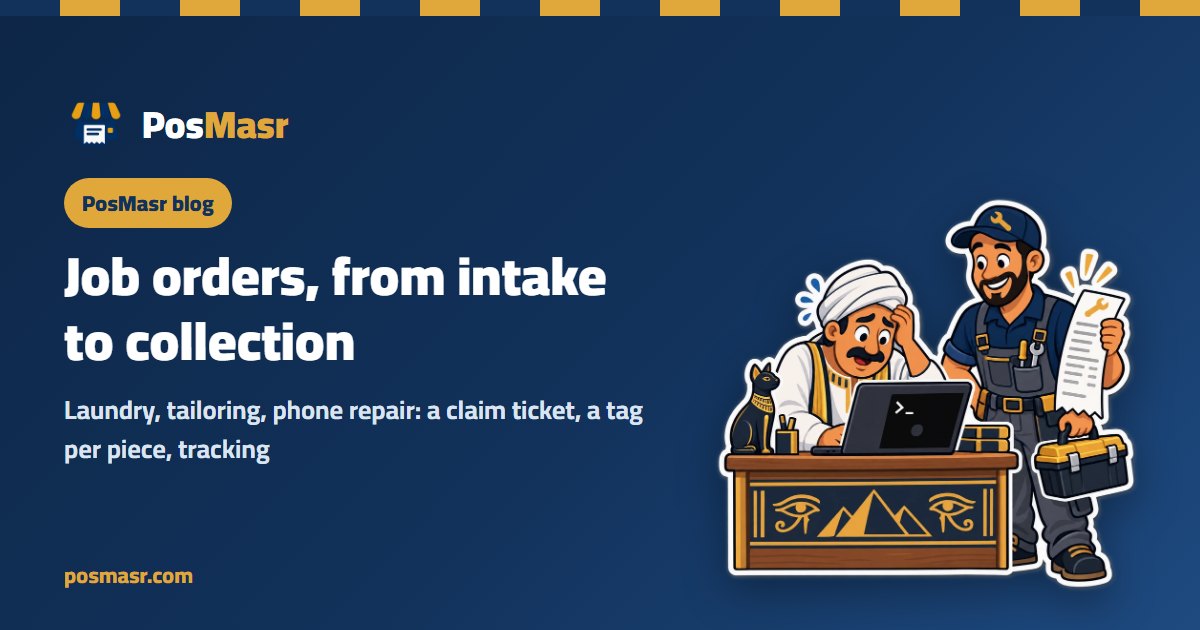 A repair technician taking in a phone from a customer, with a claim ticket