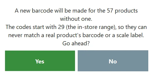 The confirmation: a new barcode for the 57 products, the codes start with 29