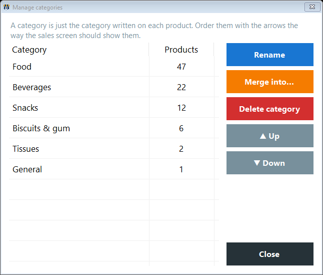 The Categories dialog with its No receipt on its own tick box