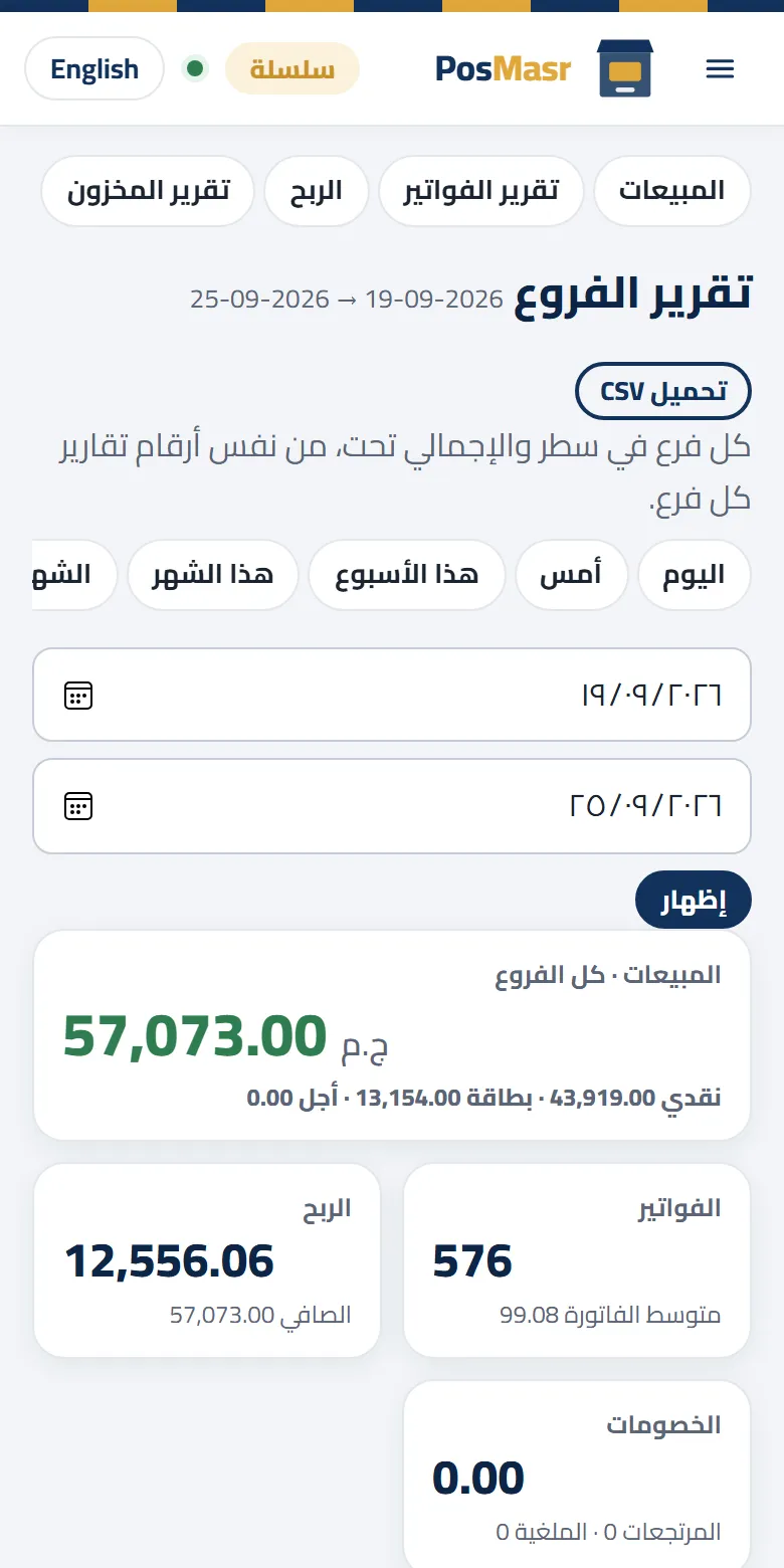 تقرير الفروع على الموبايل