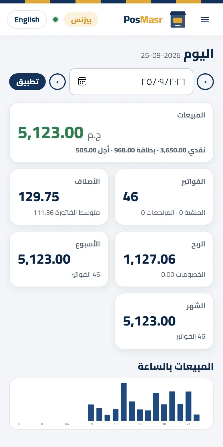لوحة النهارده في PosMasr Cloud على الموبايل