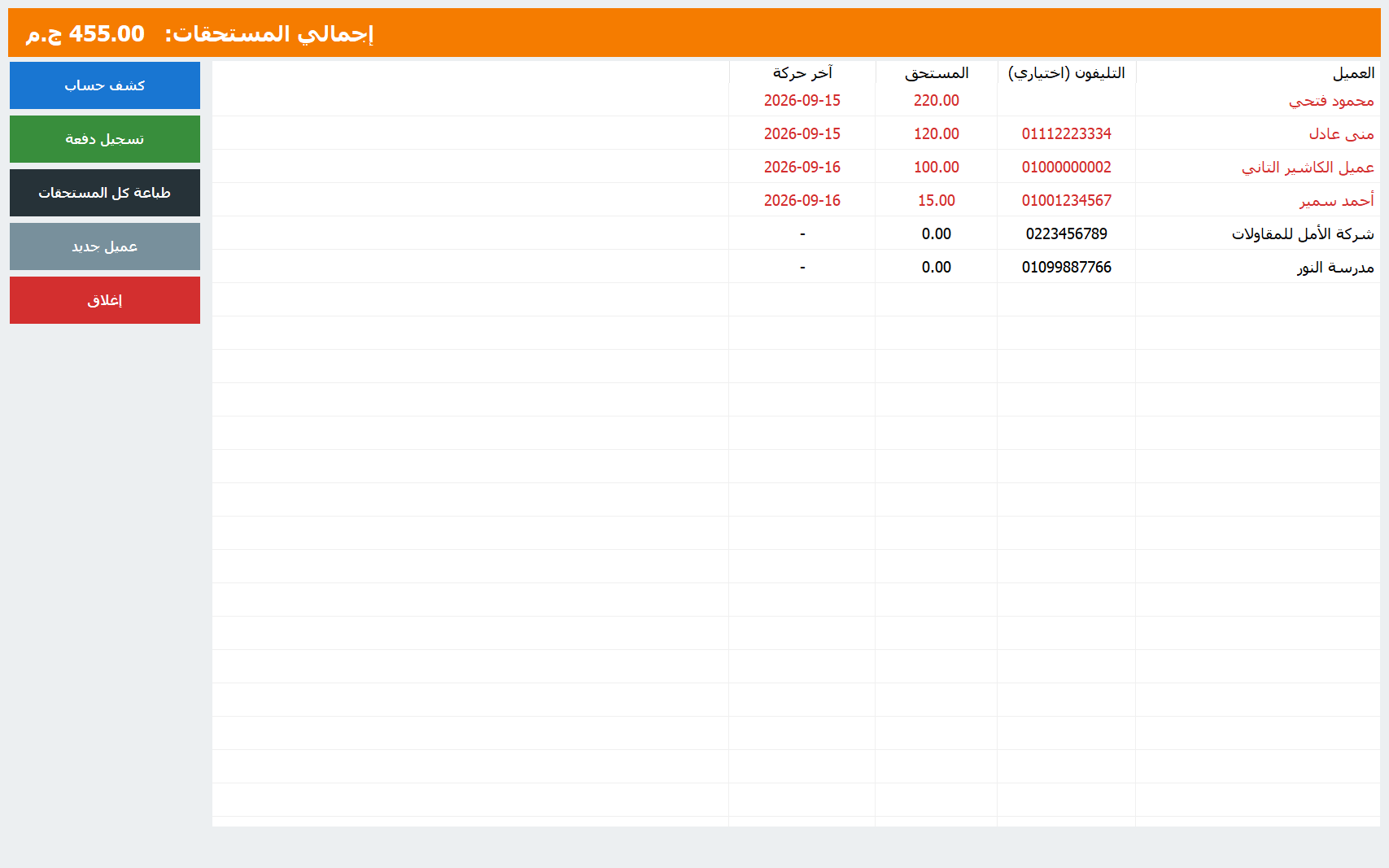 Credit and balances screen