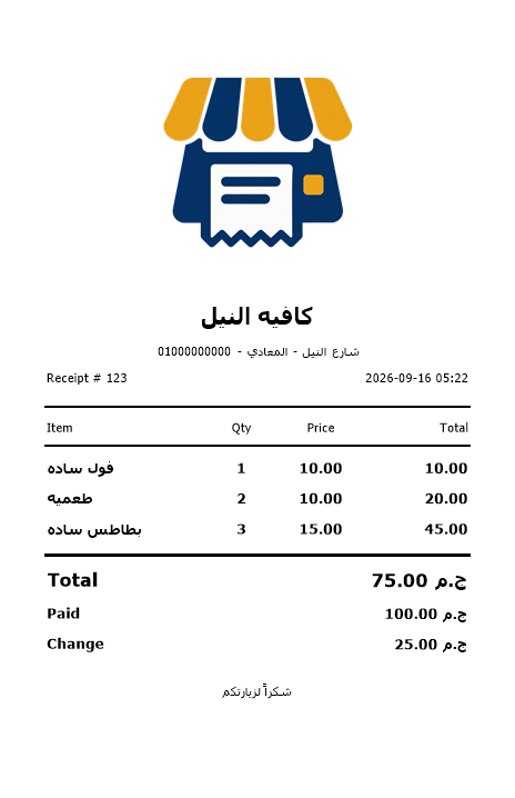 The same receipt on 58 mm paper