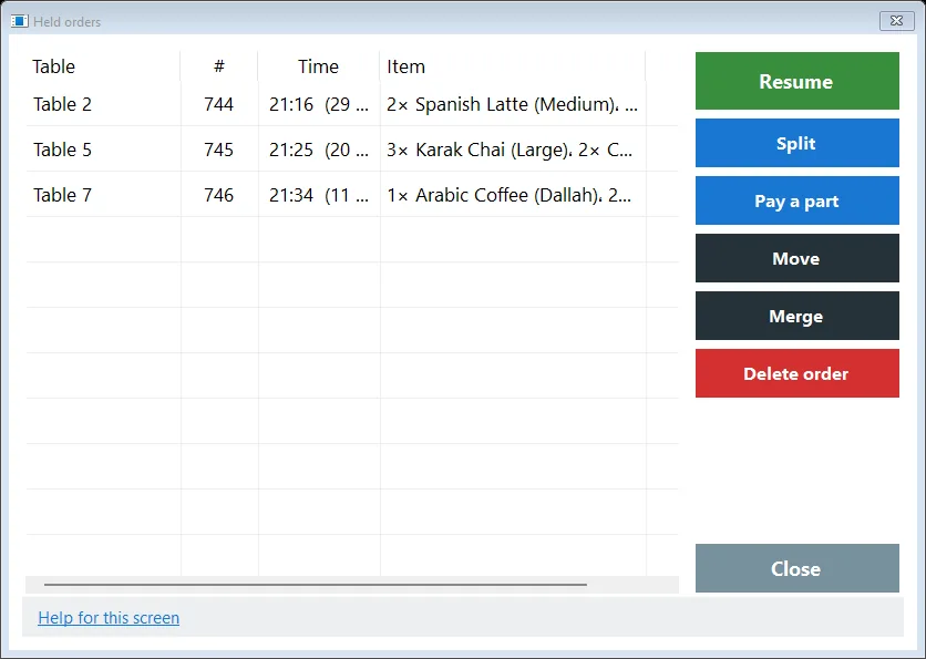 Native Windows capture with fictional demo data: Share restaurant items and payments