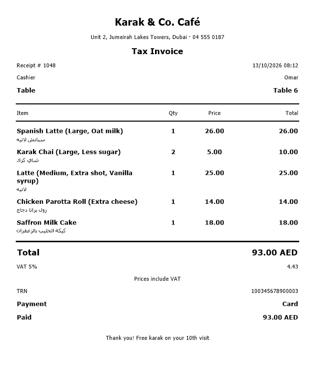 Native Windows capture with fictional demo data: Checkout and paper-light receipts