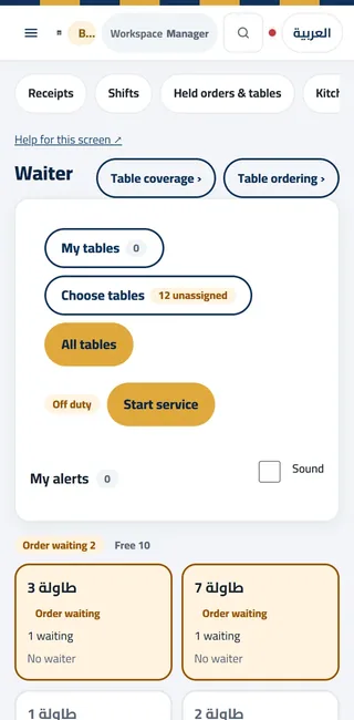 Waiter: the tables, most urgent first.