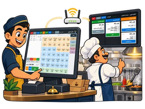 الكاشير بيبيع والطلب بيظهر على شاشة المطبخ عبر الواي فاي