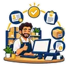 كمبيوتر محل عليه شاشة طلبات الشراء والموافقات