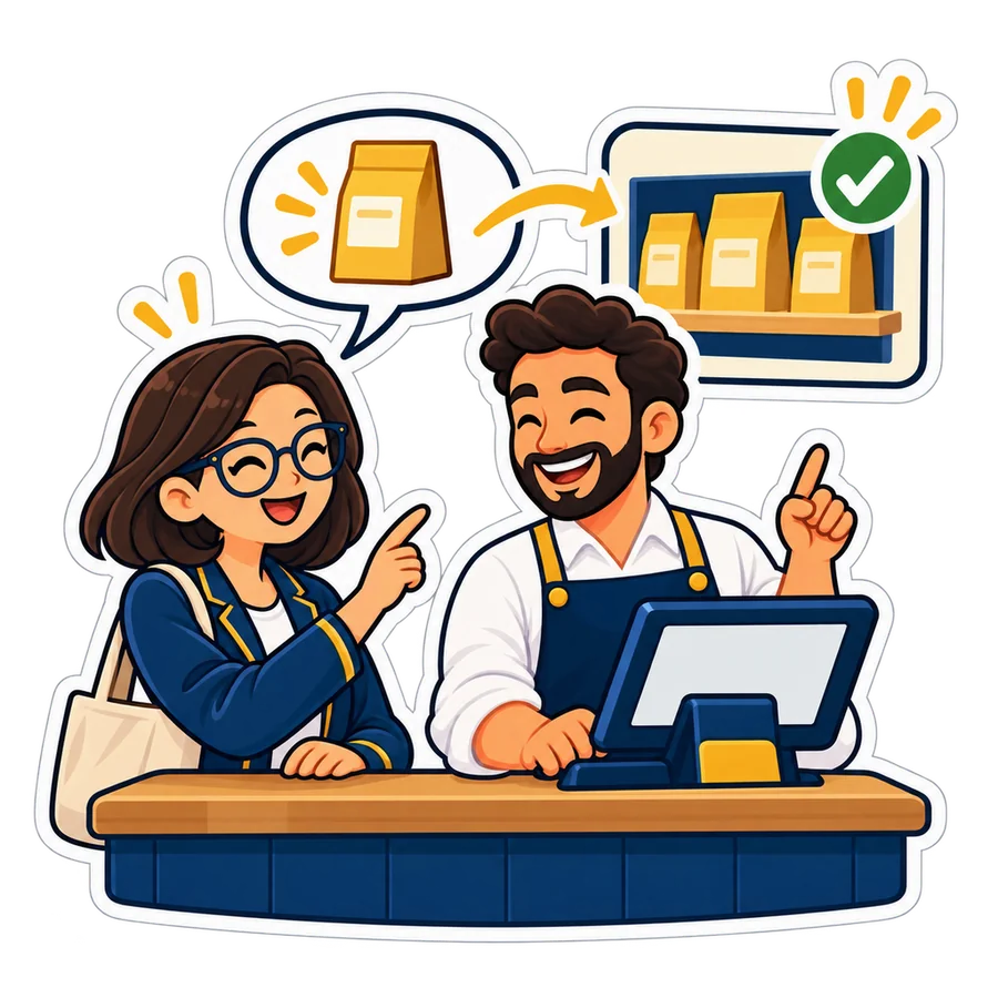 زبونة بتسأل عن صنف في الشات، وكارت بيوريه على الرف بعلامة صح